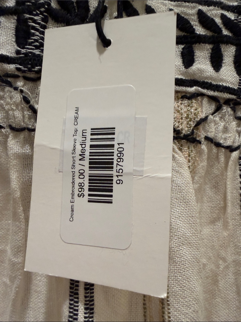 THML embroidered Boho Peasant Top - Cream with Black (bw) - Picture 3 of 8
